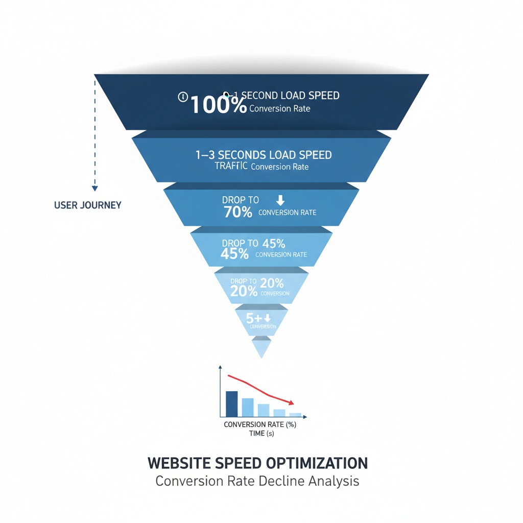 Conversion funnel showing 7% drop per 0.1 second page load delay impact on sales